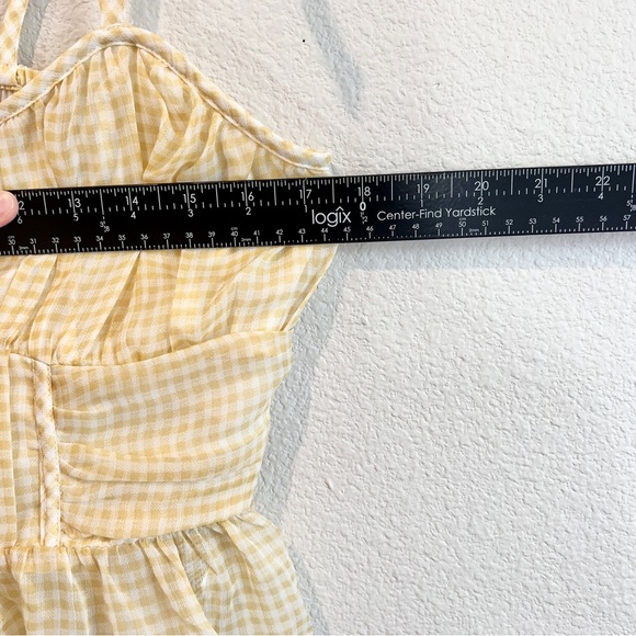 American Eagle Yellow Gingham Tie Strap Smocked Ruffle Peplum Tank Top L - Picture 6 of 10